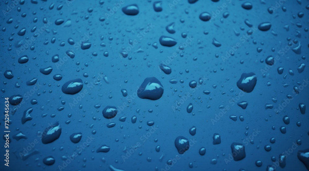 Blue Water droplets on glass