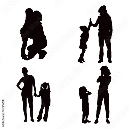 Mother and Daughter Silhouette. With Flat Concept, Vector Illustration