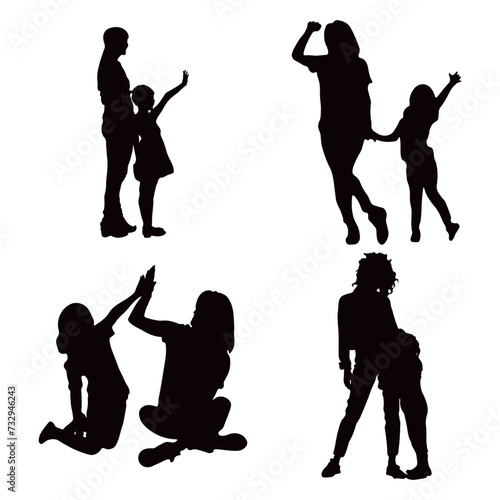 Mother and Daughter Silhouette. With Flat Concept  Vector Illustration