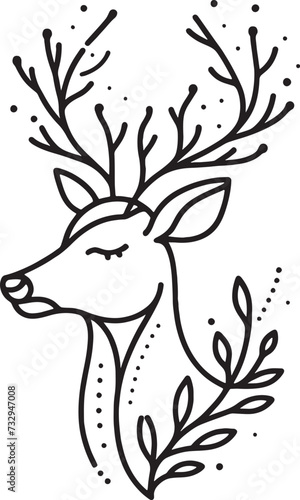a deer lineart with big horn, vector illustration isolated on a transparent background