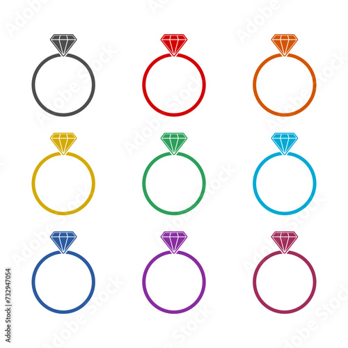 Diamond engagement ring icon isolated on white background. Set icons colorful 