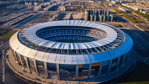 Elevated Excitement  Aerial Photograph of Football Stadium  Capturing Grandeur and Electrifying Atmosphere