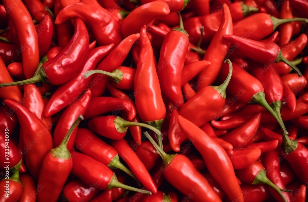 a bulk of red hot chilli, fresh from market. shining red chilli