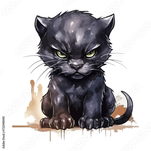 cartoon angry black panther in watercolor painting style