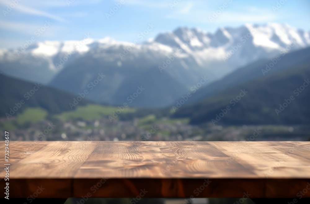 wooden desk space and mountains for product display
