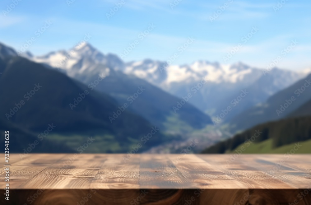 wooden desk space and mountains for product display
