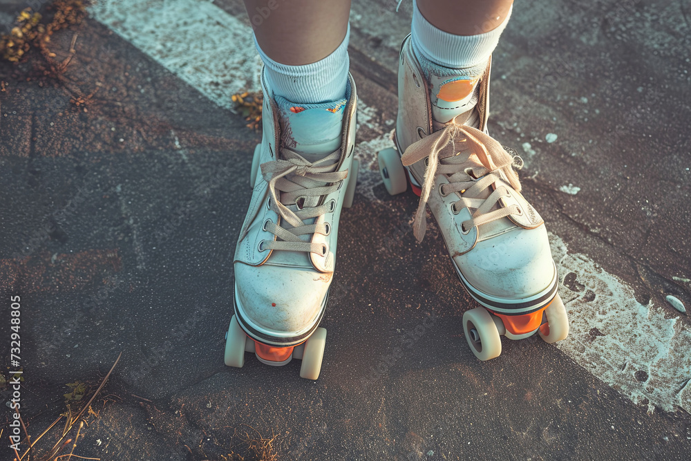 Feet clad in roller skates Feet clad in roller skates