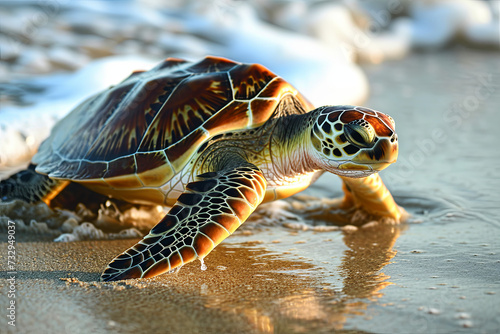 A turtle on the seashore