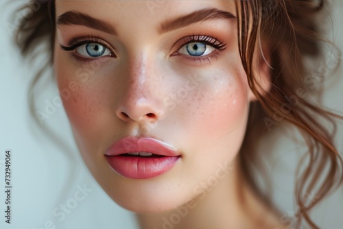 Exquisite Close-Up Portrait of Woman's Features with Natural Makeup