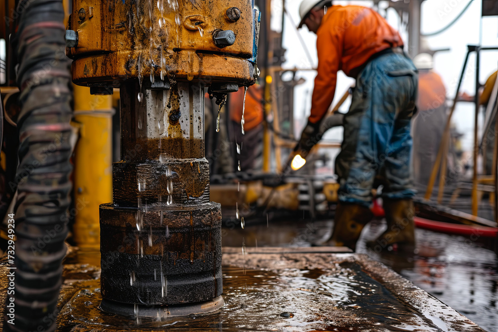 A team of workers at an oil drilling site A team of workers at an oil drilling site