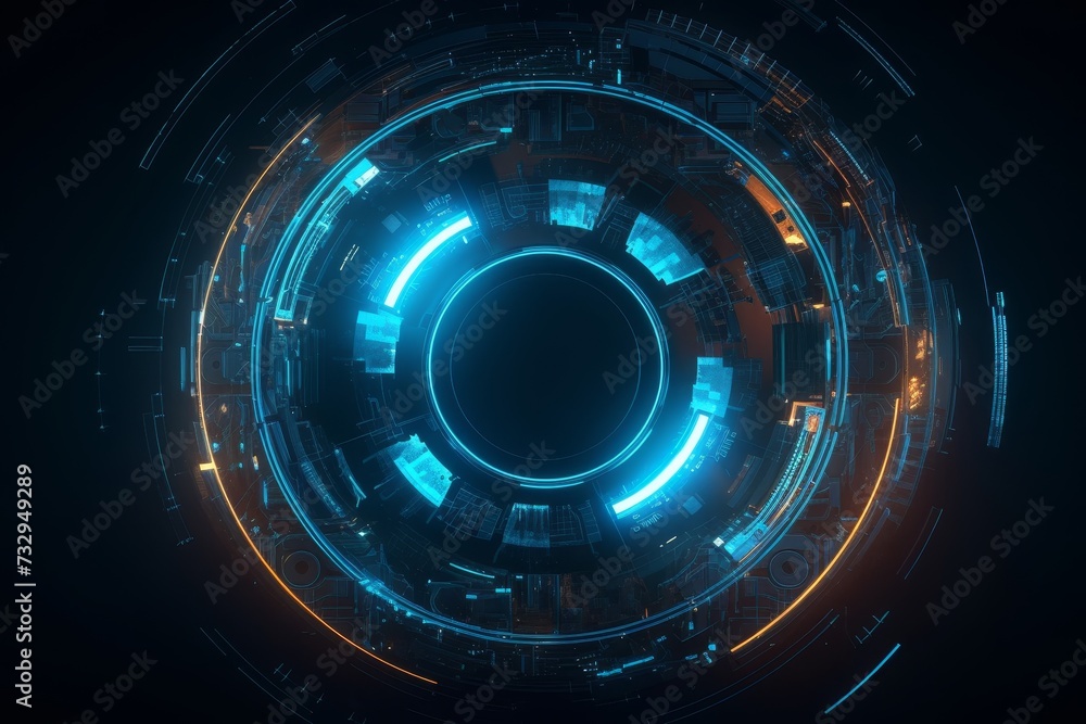 Fototapeta premium Abstract glowing digital circle wallpaper. Internet and innovation concept