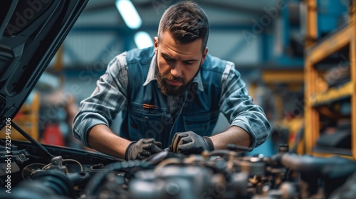 Mechanical Engineer Servicing Car Engine