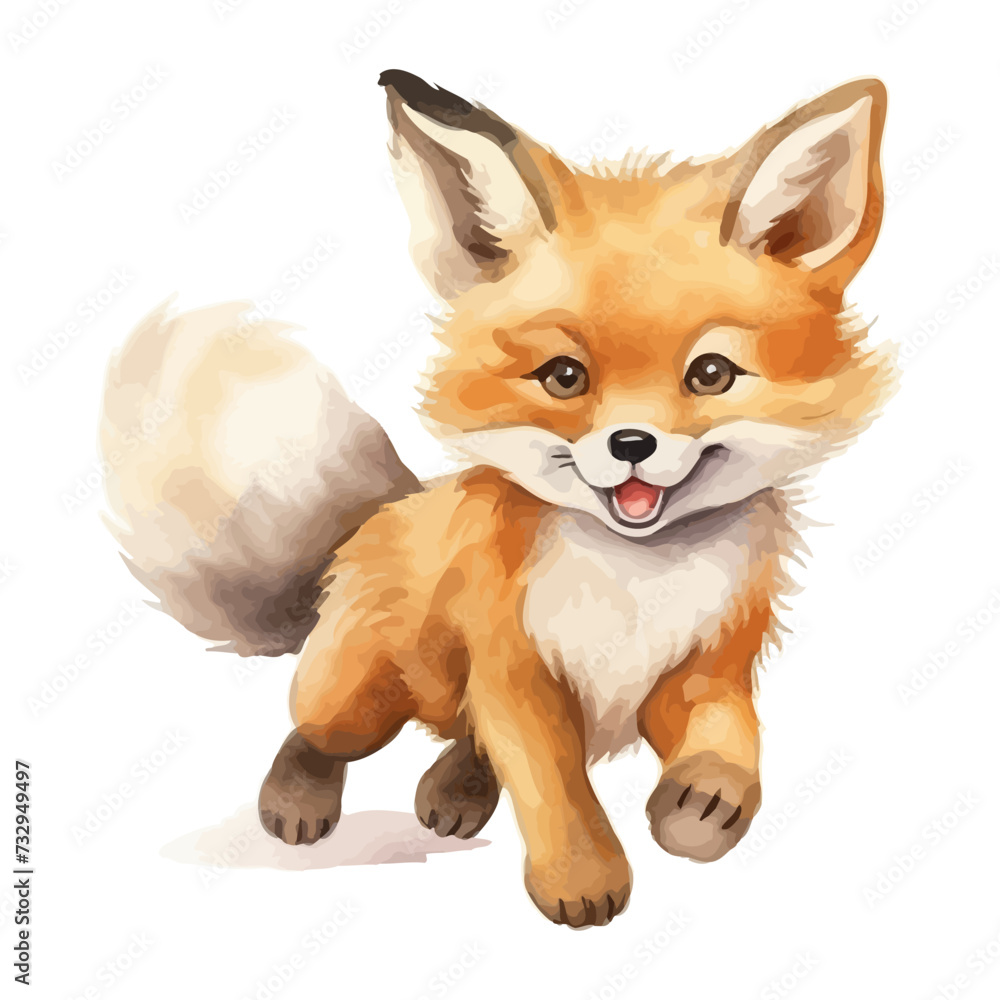 Obraz premium cartoon fox walking in watercolor painting style