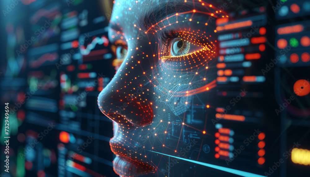 Security concept of person analysis with face scanning. Privacy concept ,generative ai Security concept of person analysis with face scanning. Privacy concept ,generative ai