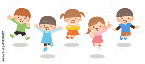 元気にジャンプをする子供たちのイラスト素材