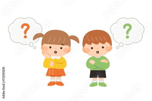 疑問のある表情をする子供たちのイラスト素材