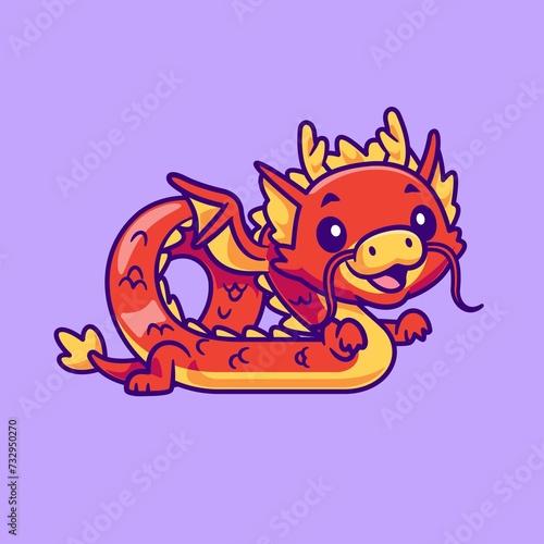 Cute Dragon New Year 2024 Cartoon Vector Icon Illustration Animal Holiday Icon Isolated Flat Vector 4