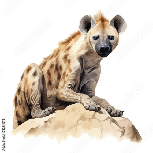 cartoon hyena sitting on a rock in watercolor painting style photo