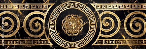Abstract ornamental vintage aesthetics marble framed wall hanging, in the style of intricate frescoes ceiling design. Luxurious baroque style patchwork patterns. Decorative borders with gold.