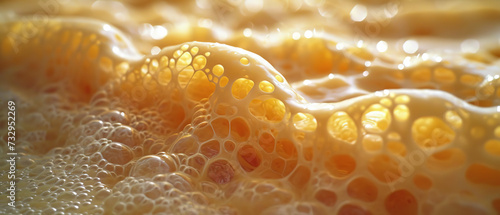 a close up of a yellow substance with bubbles