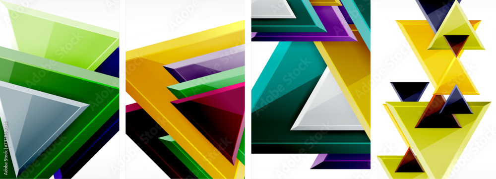 Glossy triangles geometric poster set for wallpaper, business card, cover, poster, banner, brochure, header, website Glossy triangles geometric poster set for wallpaper, business card, cover, poster, banner, brochure, header, website