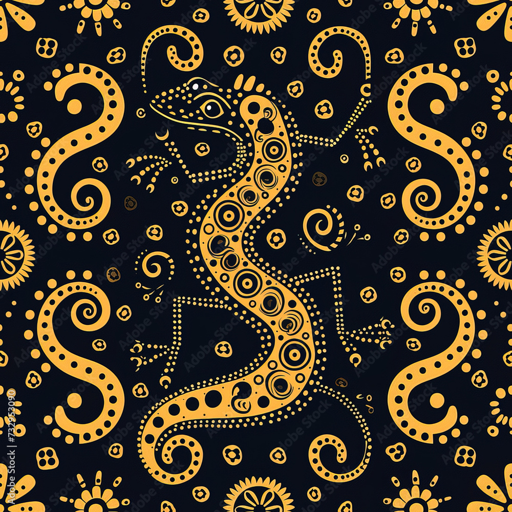 Obraz premium Mexican lizards folk floral repeat pattern