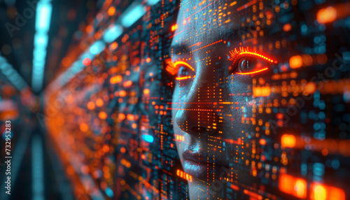 Security concept of person analysis with face scanning. Privacy concept ,generative ai