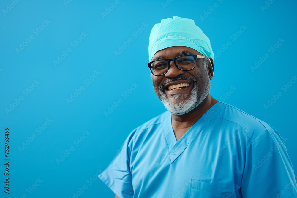 Surgeon in front of blue background with room for copy Surgeon in front of blue background with room for copy