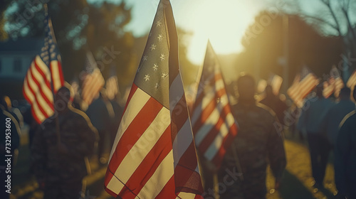 people waving American flag american flag Patriots of America. Banner, generative ai photo