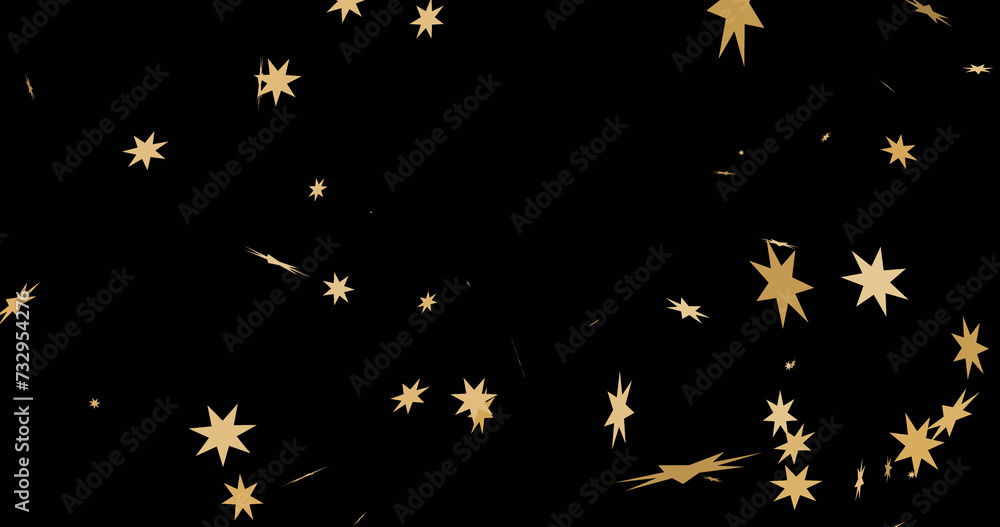 Animated cute adorable confetti stars falling loop motion graphic asset. Confetti party popper explosion slowly falling star particles bg. Ideal for award shows, birthday cards, concerts, etc.