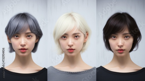 Three Different Images of a Woman With Short Hair