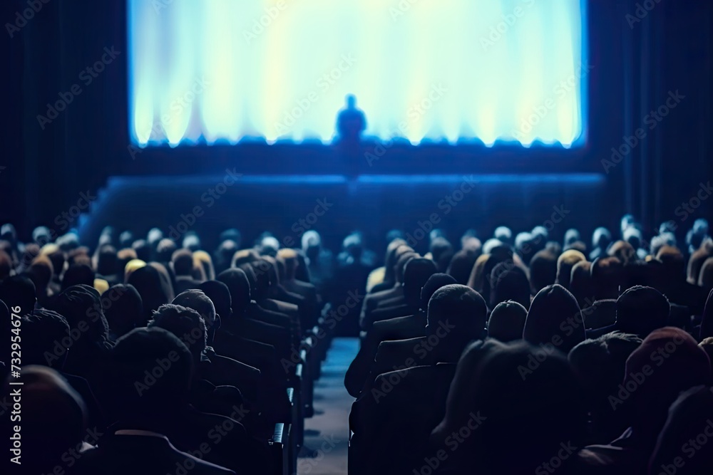 Bustling scene of crowded auditorium filled with eager audience all facing prominent stage set for significant event or performance dynamic setting captures of public engagement and entertainment