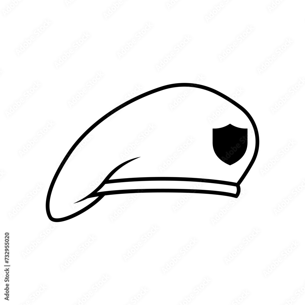 Military beret line icon isolated on white background Military beret line icon isolated on white background