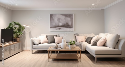 AI generated spacious and well-appointed living room with inviting a cozy and comfortable atmosphere © Wirestock