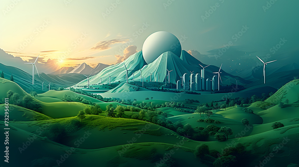 renewable energy with green energy as wind turbines , Renewable energy ...