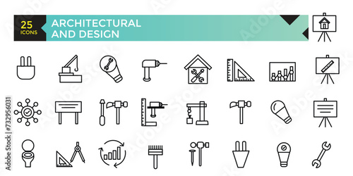 Architectural and designs apps icon set, vector, icons collection