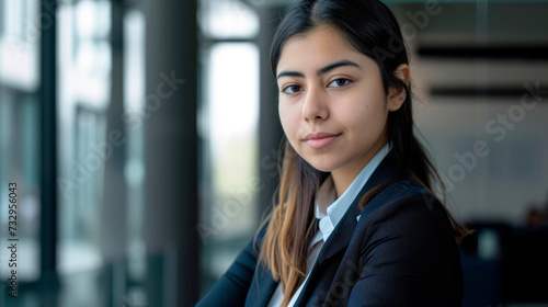 Hispanic young businesswoman in a modern office photo