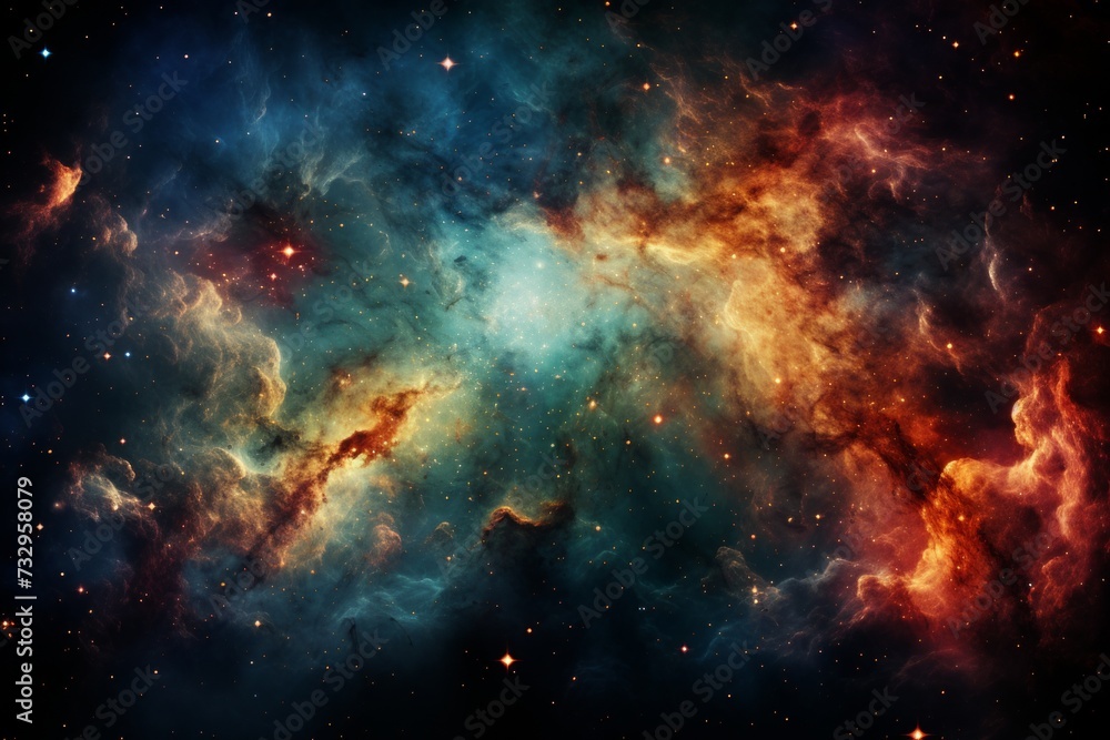 Fototapeta premium A mythical nebula unfurls its majestic tendrils, casting an otherworldly aura that seems to transcend the bounds of reality.