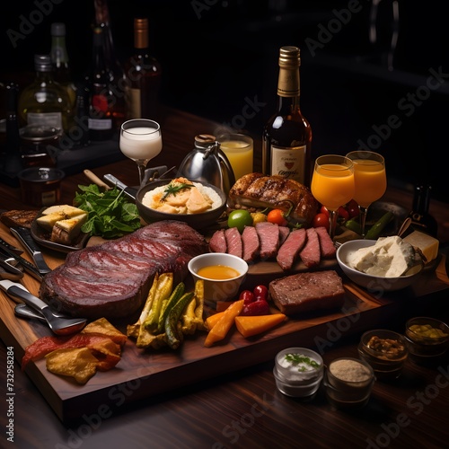 American steak at the bar alongside complementary bar snacks or appetizer