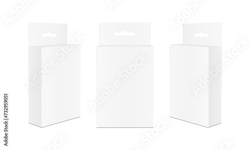 Rectangular Packaging Box With Euro Slot, Front And Side View, Isolated On White Background. Vector Illustration