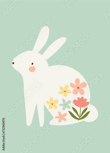 pastel spring easter bunny with flowers hand drawn clipart vector illustration for decoration invitation greeting birthday party celebration wedding card poster banner textiles wallpaper background