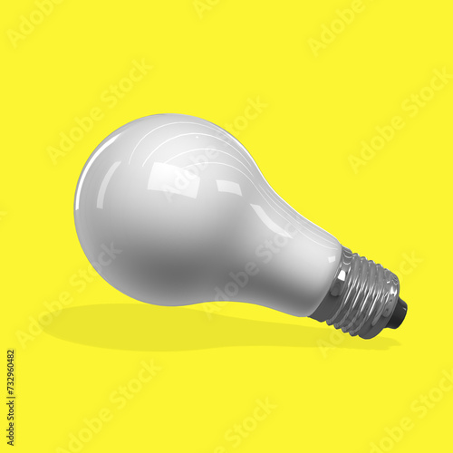 White light bulb on bright color background in pastel colors. Minimalist concept, bright idea concept, isolated lamp. 3d render illustration