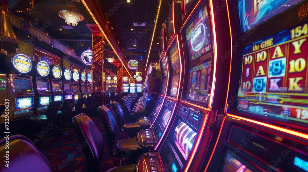 Casino slot machines in the entertainment area at night Casino slot machines in the entertainment area at night