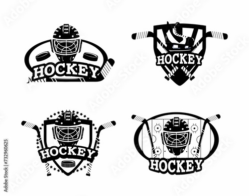 Set of hockey silhouette emblem icons vector photo