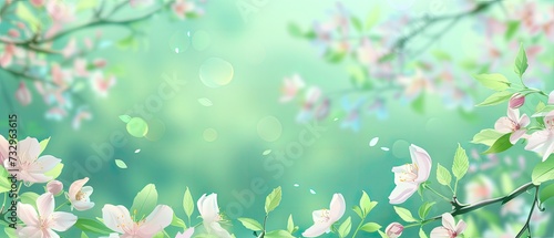spring background of apple flowers in soft focus with natural bokeh, green mood © dee-nesia