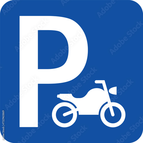 "Efficient motorcycle parking: Rectangle Blue Simple Parking Sign. Clear guidance for urban settings. Ideal for traffic visuals."