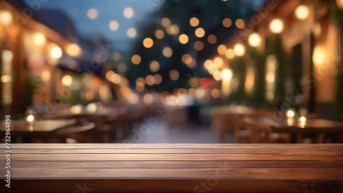 wood table on blur of cafe, coffee shop, bar, background © AlenKadr