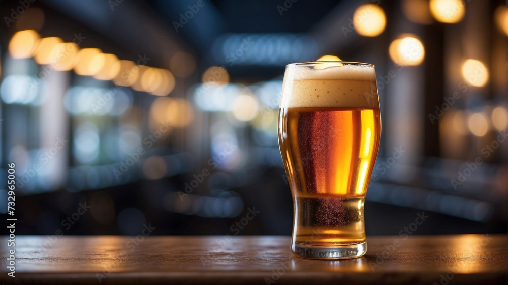 beer glass with light beer on a wooden table beer glass with light beer on a wooden table