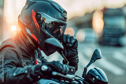 Motorbike rider holding a helmet