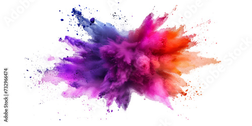 burst of colored powder exploding outward, creating a vivid and celebratory visual against a white background. photo